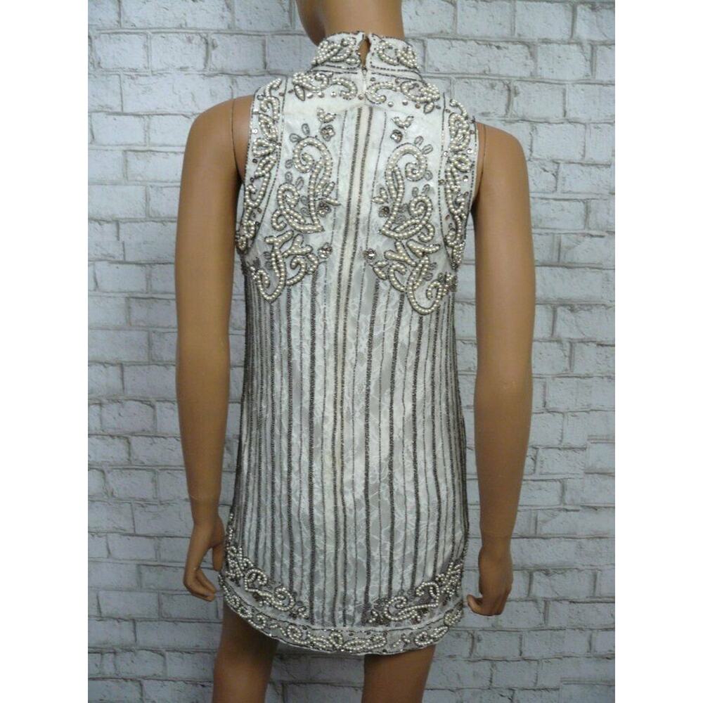$368 X by NBD Ivory Grey Lace Beaded Pearl Rita Shift Dress XXS NWT - Picture 9 of 9